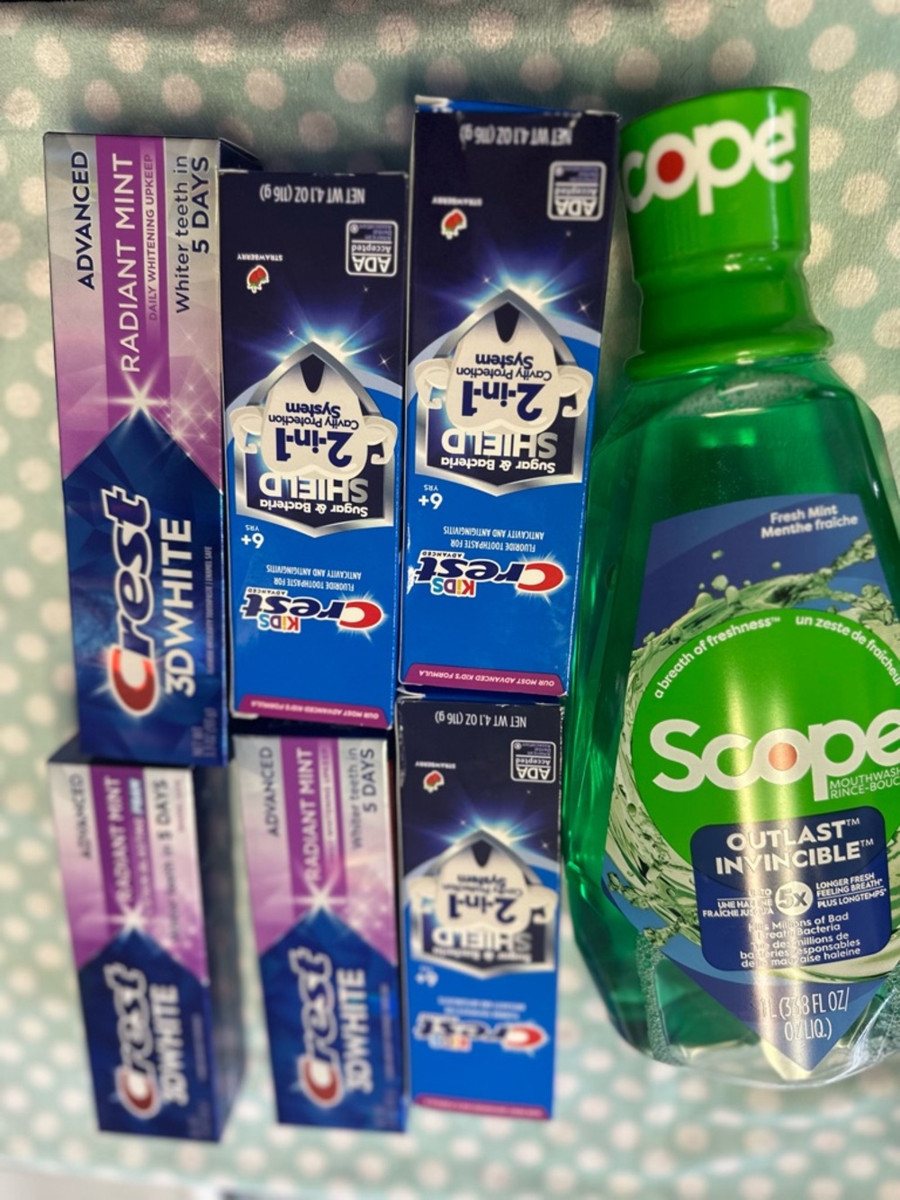 Crest 3D White Toothpaste + Scope Fresh Mint Mouthwash Bundle